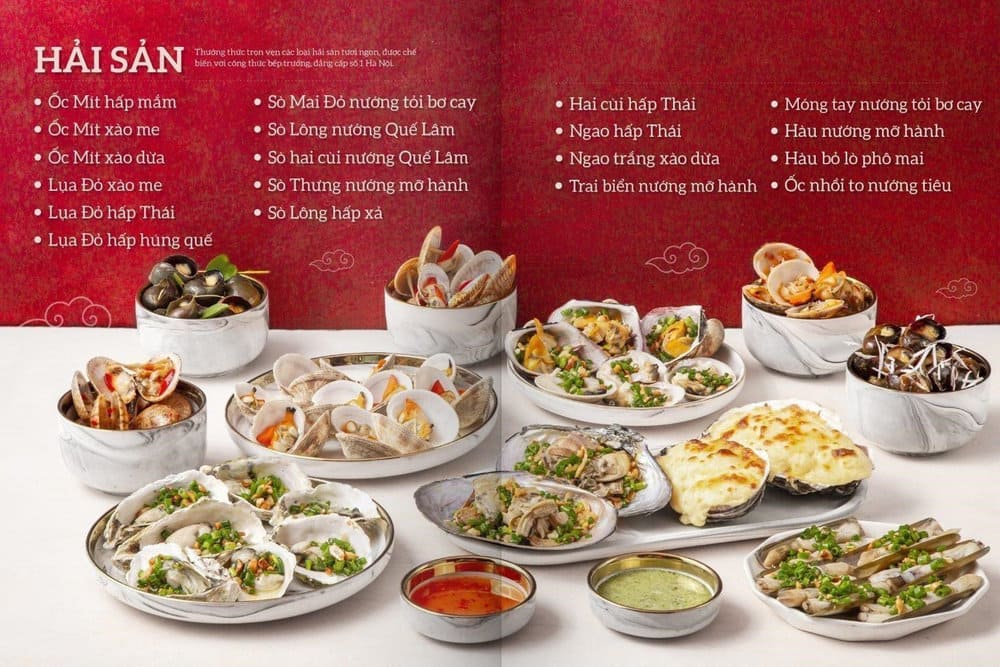 Menu hải sản đa dạng tại Cửu Vân Long (Nguồn: Internet)